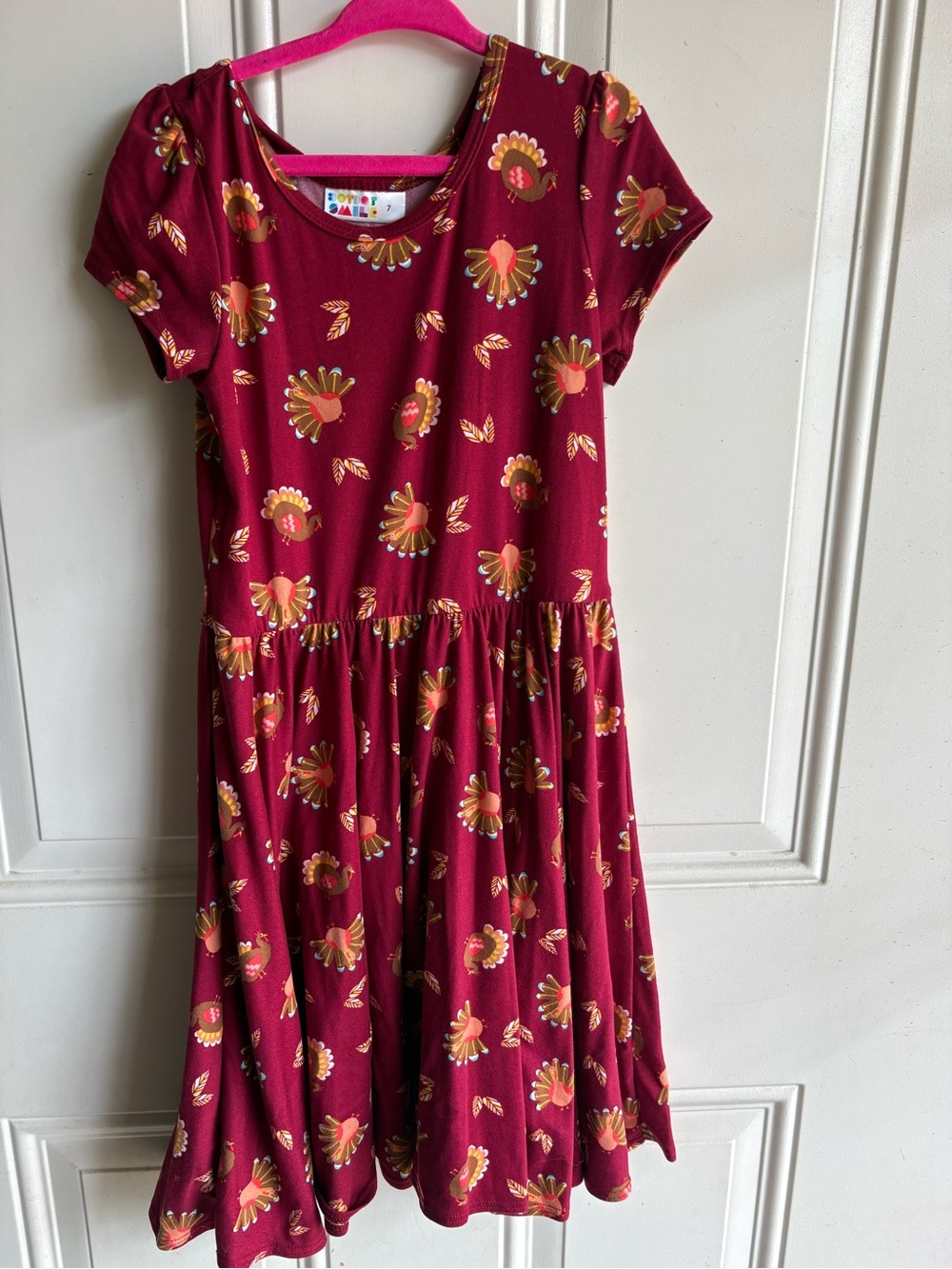 Thanksgiving Fall print Dot Dot Smile Burgundy turkey print soft Dress size 7